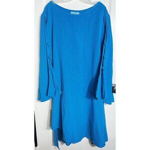 Gauzey Asymmetrical Dress‎ Womens Sz L Long Strappy Sleeves 100% Cotton Mexico
